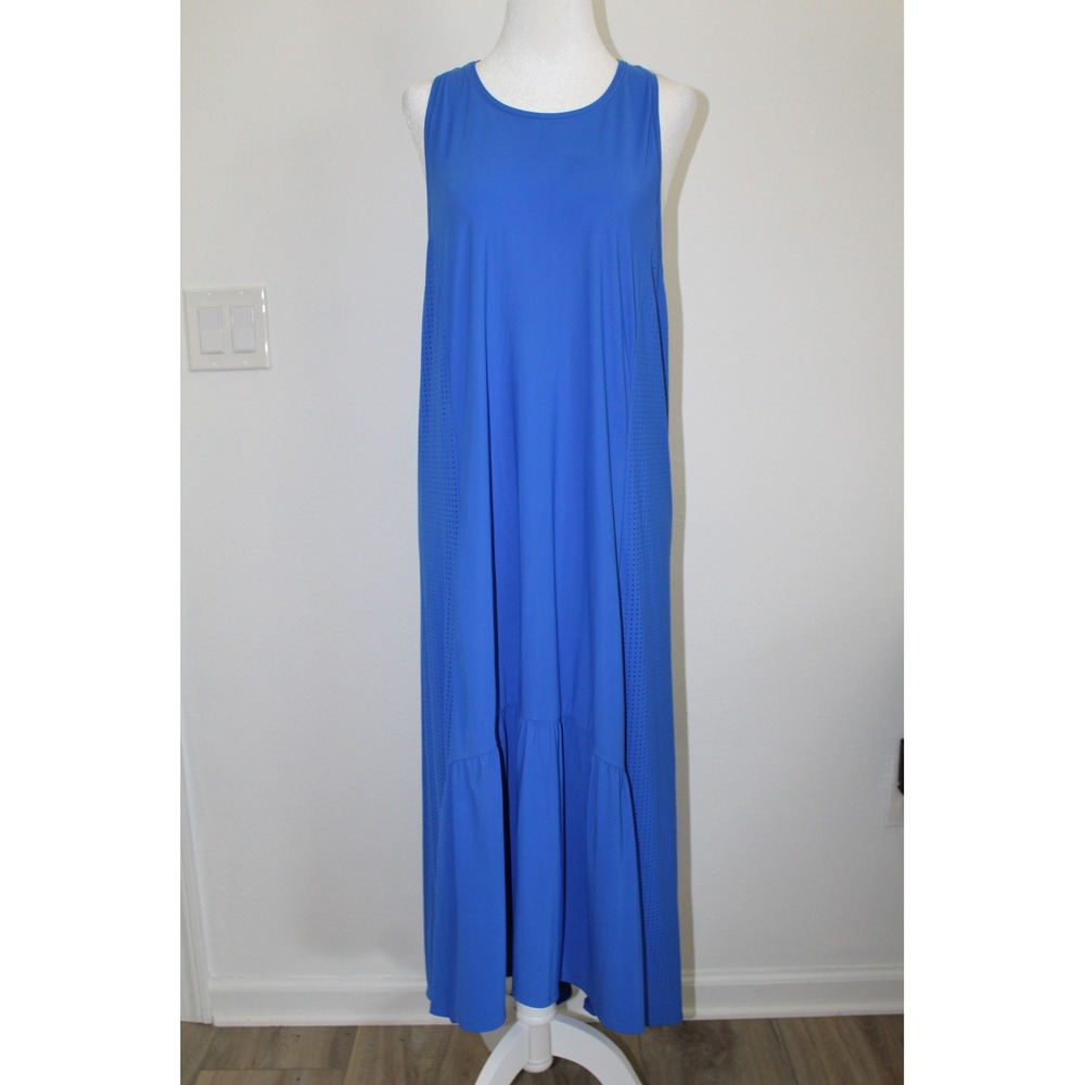 Sweaty Betty Blue Racerback Maxi Dress Perforated Side Panels Tiered Hem Large